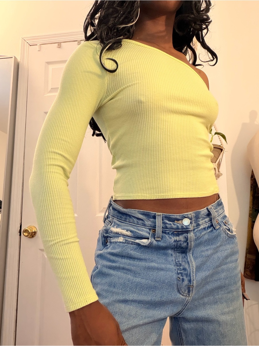 Urban Outfitters one shoulder lime green top